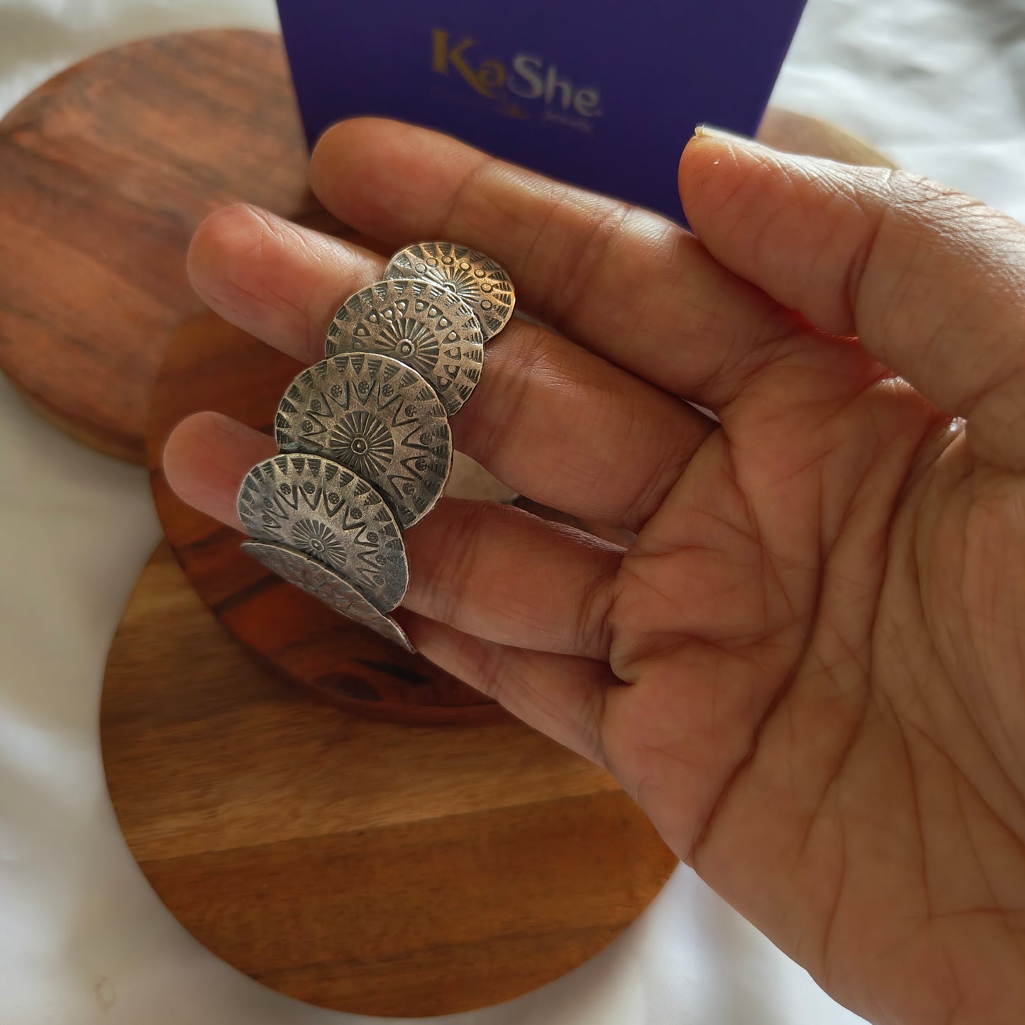 Statement Exclusive Circular Patterned 925 Silver Cuff Bracelet