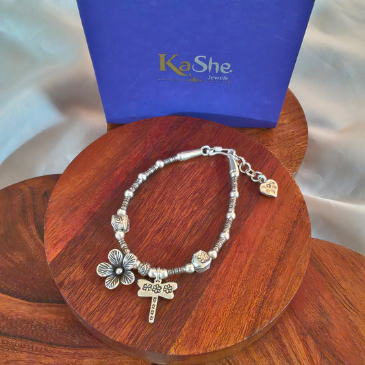 Exquisite Loose Bracelet With Flowers Dragon fly Heart l Charms