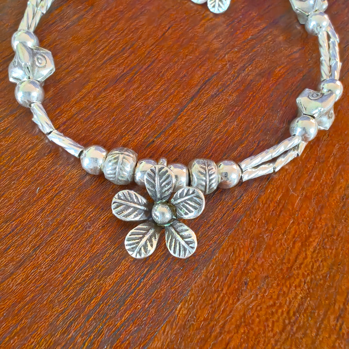 Exquisite Two Layered Loose Bracelet With Flowers And Ball Charms