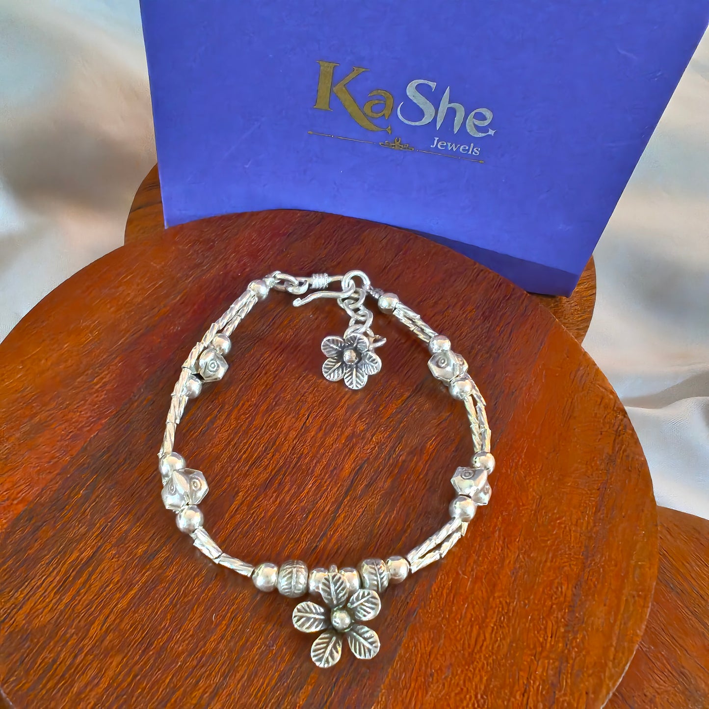 Exquisite Two Layered Loose Bracelet With Flowers And Ball Charms