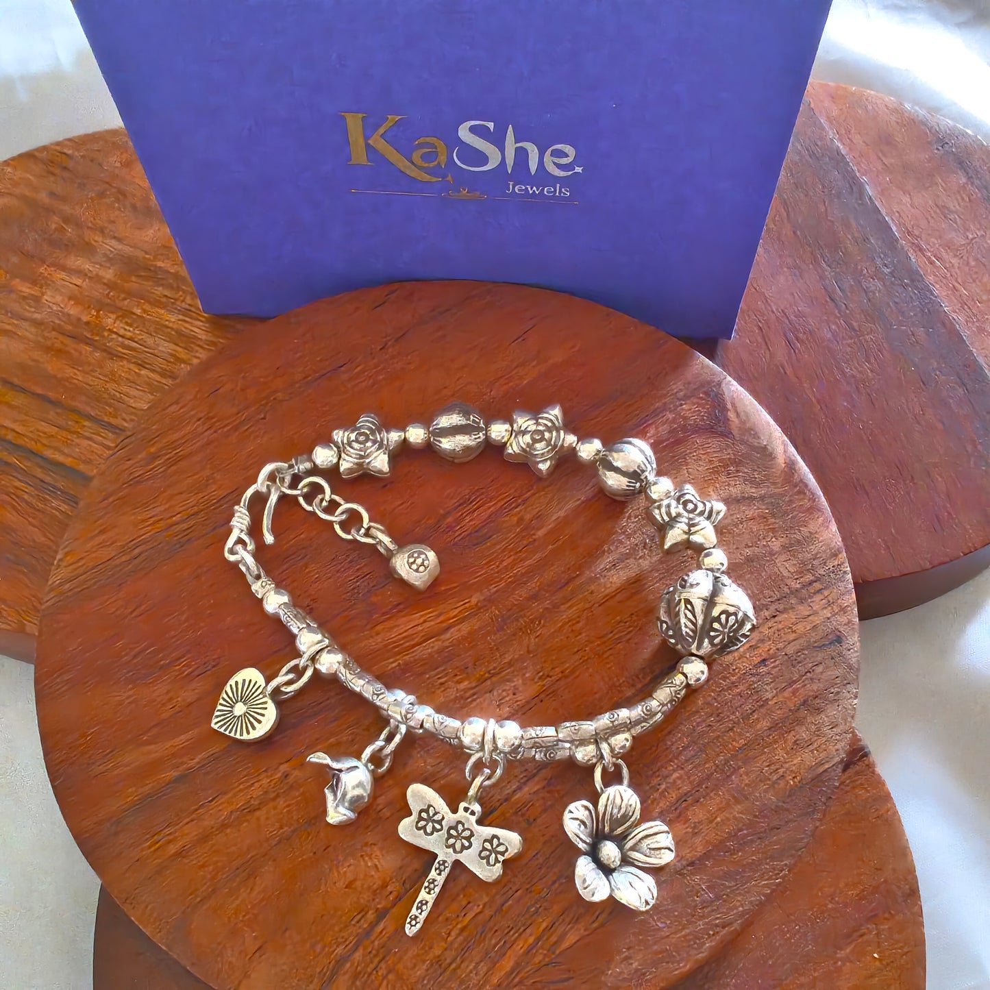 Exquisite Statement Loose Bracelet With Dragonfly Flower Rose Heart Balls Stars Charms (One Side Double Layer)
