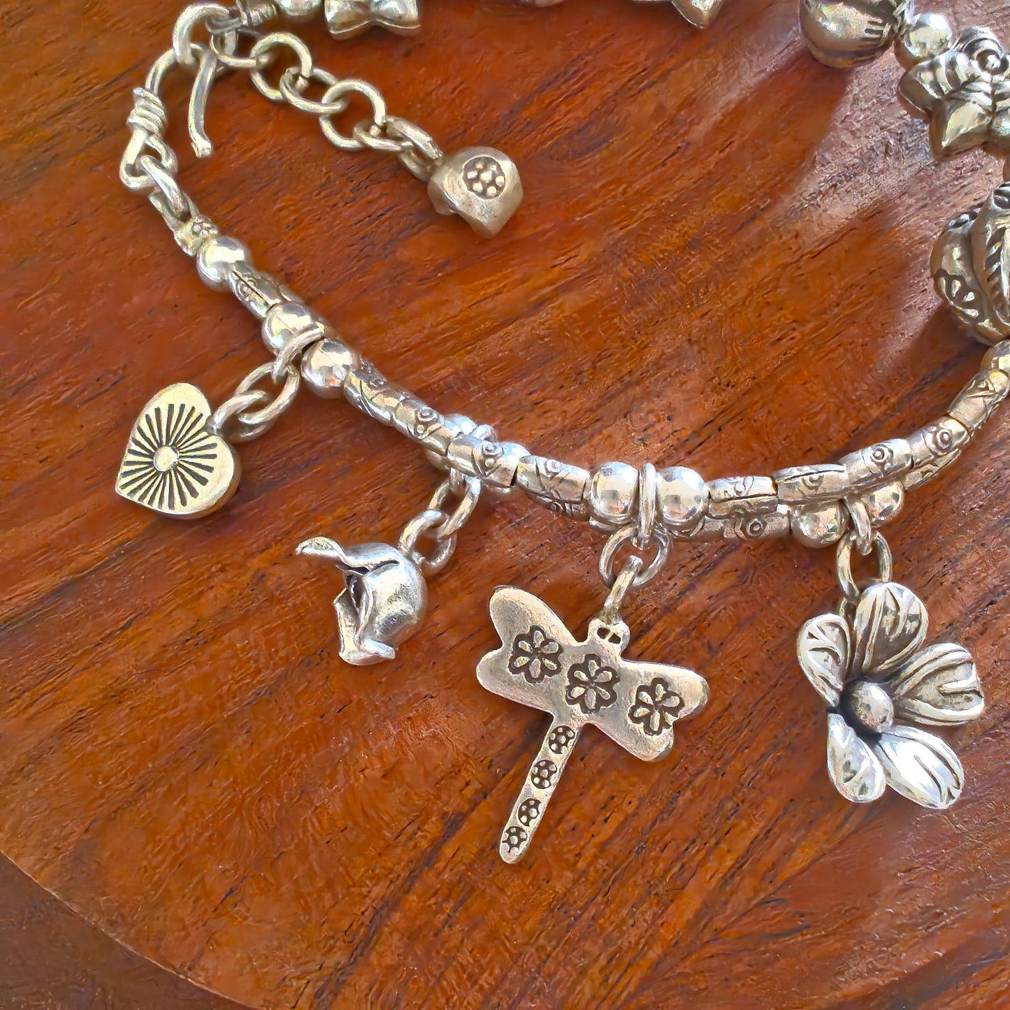 Exquisite Statement Loose Bracelet With Dragonfly Flower Rose Heart Balls Stars Charms (One Side Double Layer)