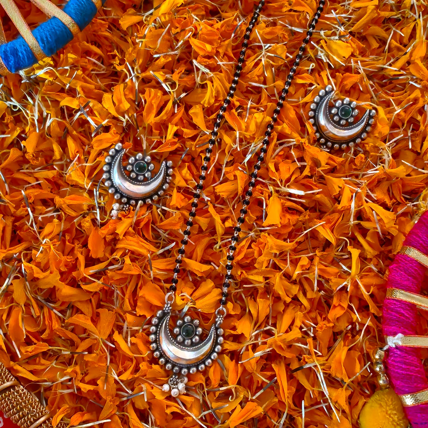 Mangalsutra Necklace Set Handcrafted Chand And Flower Motif Pendant With Intricate Work  And Pearl Drops With Matching Earrings