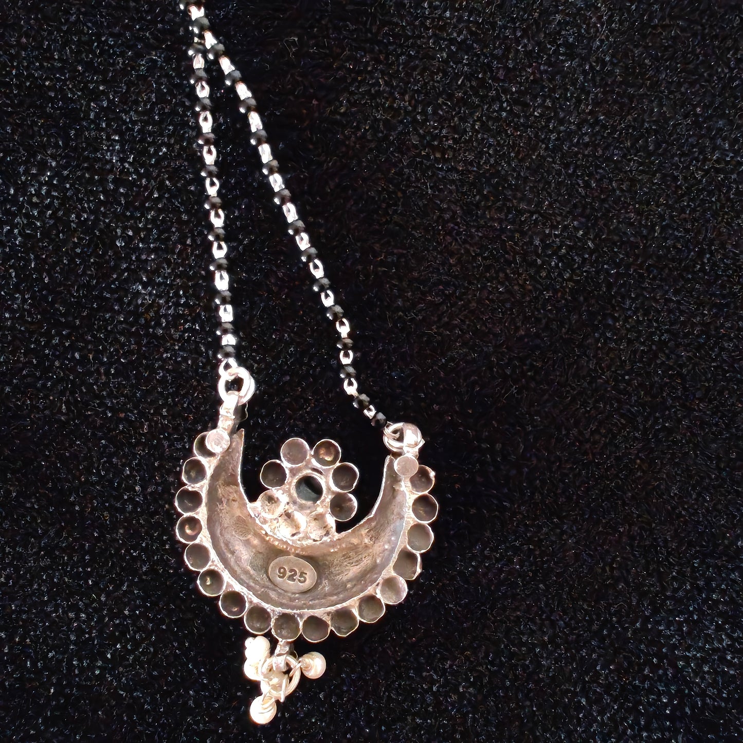 Mangalsutra Necklace Set Handcrafted Chand And Flower Motif Pendant With Intricate Work  And Pearl Drops With Matching Earrings