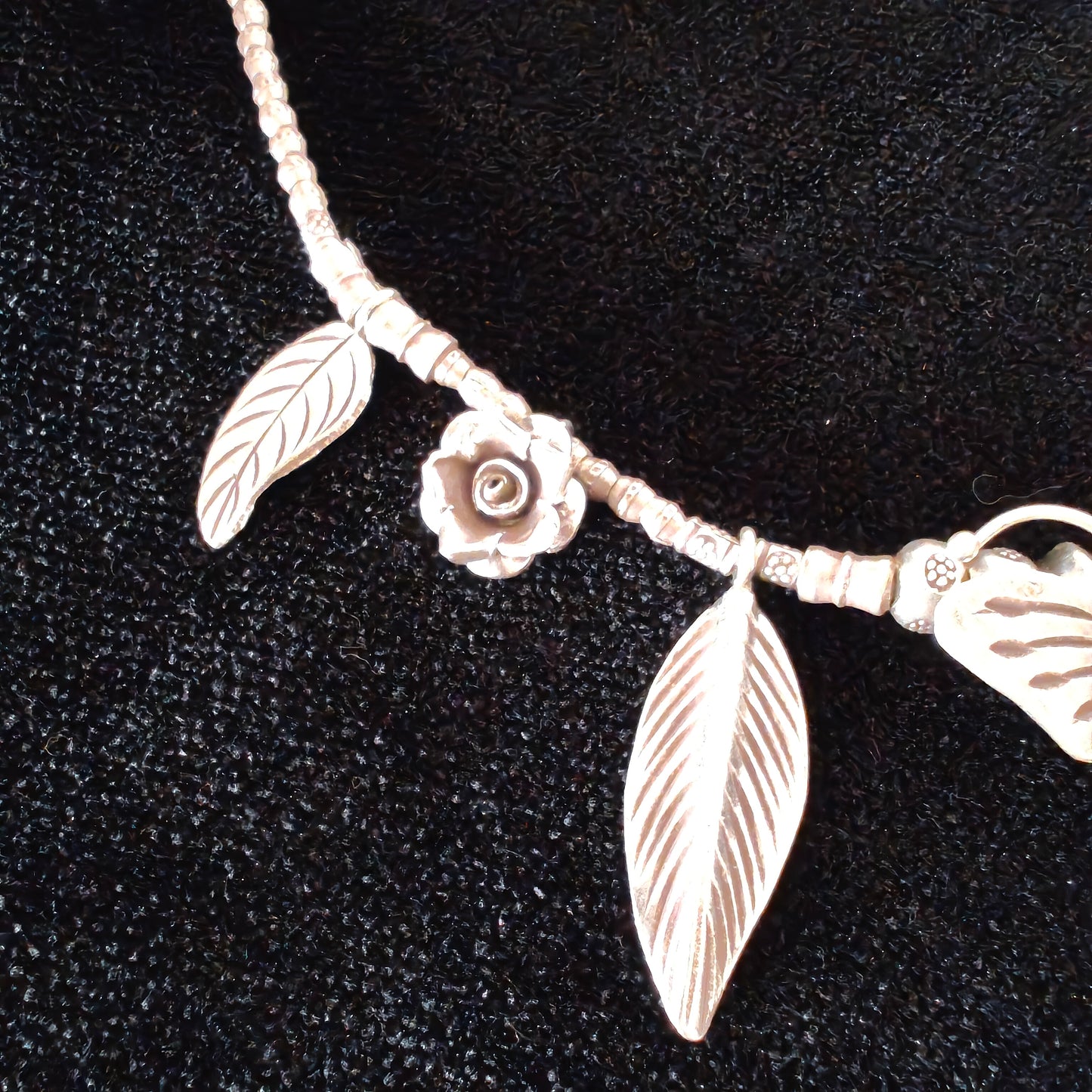 Statement Necklace with Handcrafted Butterfly Rose And Leaves Motifs Charms With Beaded Chain
