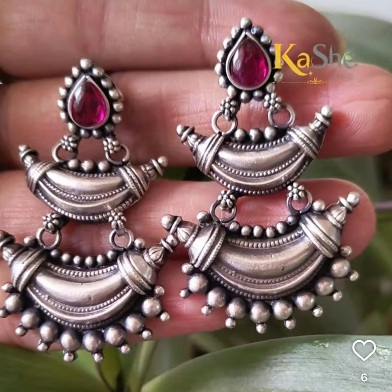 925 Silver Red Stone Pear Stud Two Chand Dangler Temple Earrings With Intricate carvings