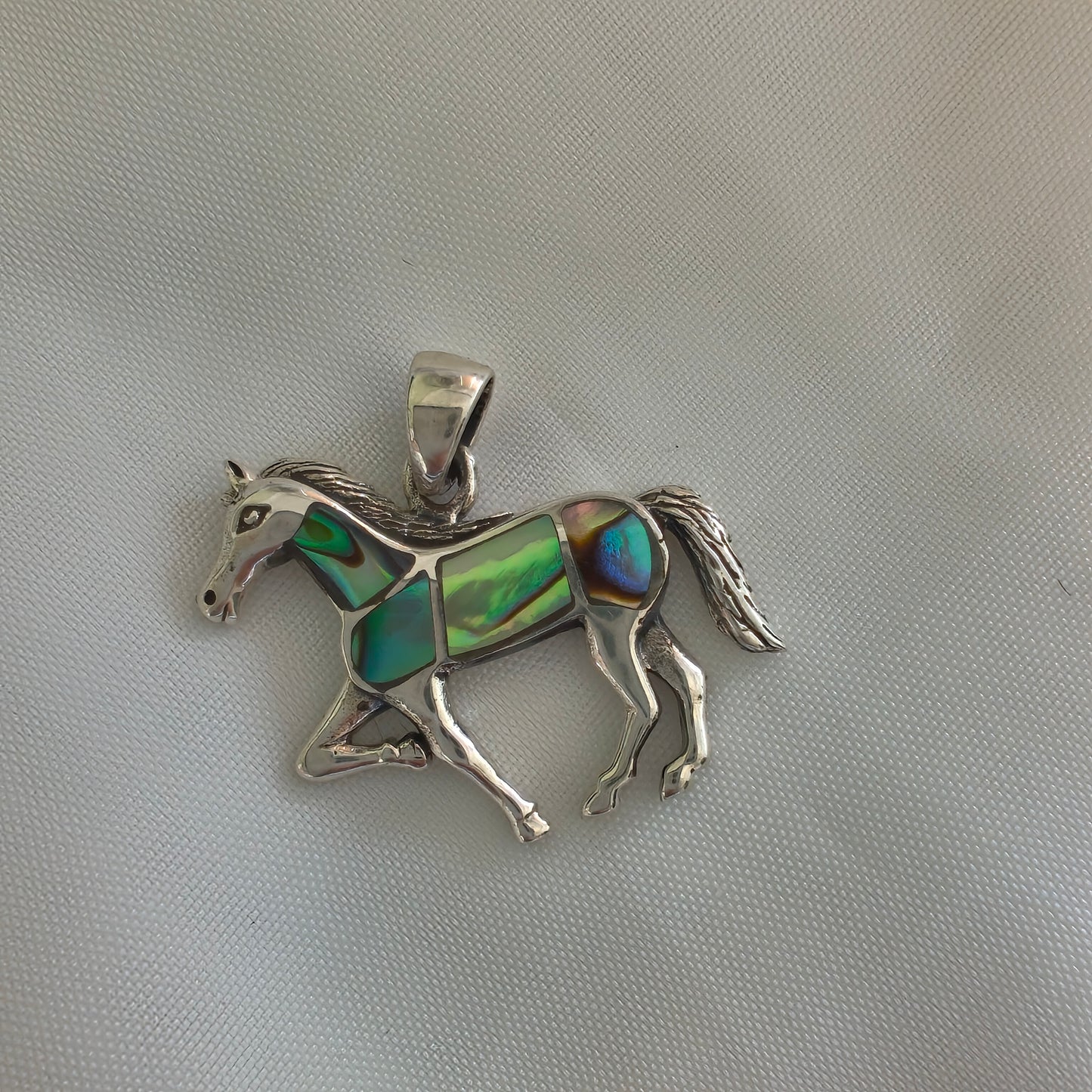 925 Vintage Intricate Elegant Silver Mother Of Pearl Horse Pendant With Abalone