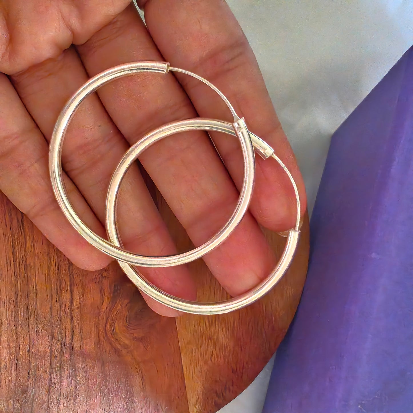 925 Silver Classic Evergreen Thick Baali Hoops Medium Size