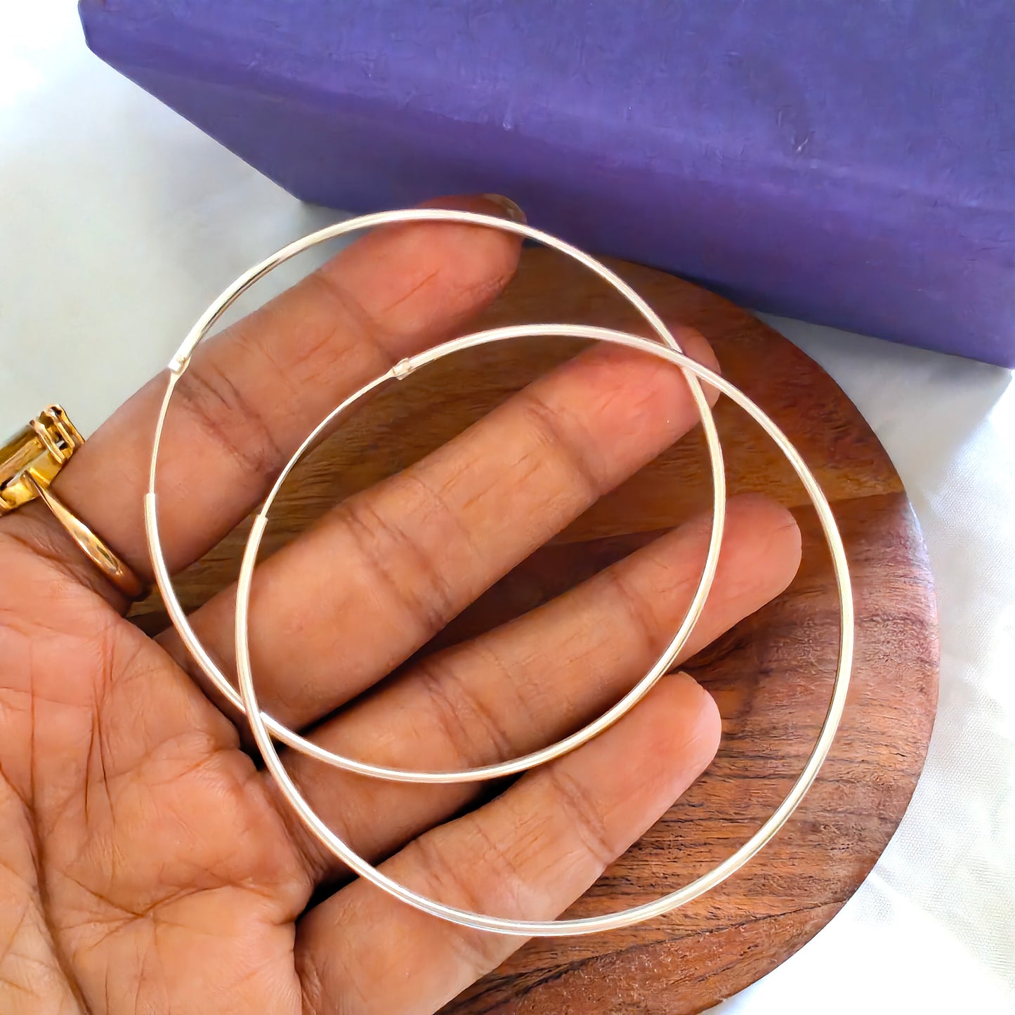 925 Silver Classic Evergreen Baali Hoops BIG