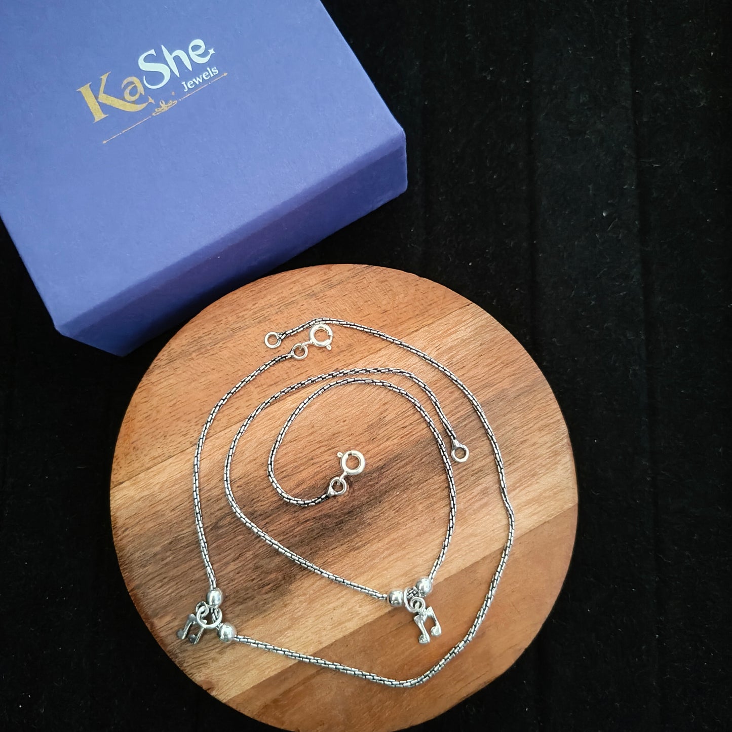 925 Silver Women Textured Anklet With Music Notes ( Pair)
