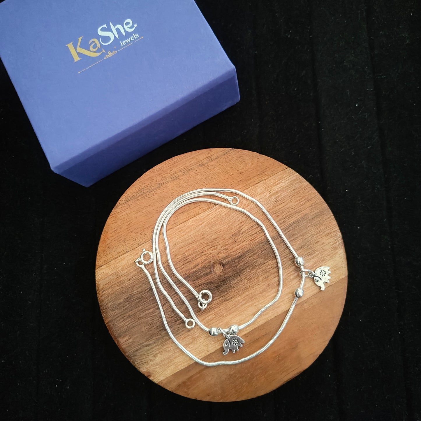 925 Silver Women Anklet With Elephant( Pair)