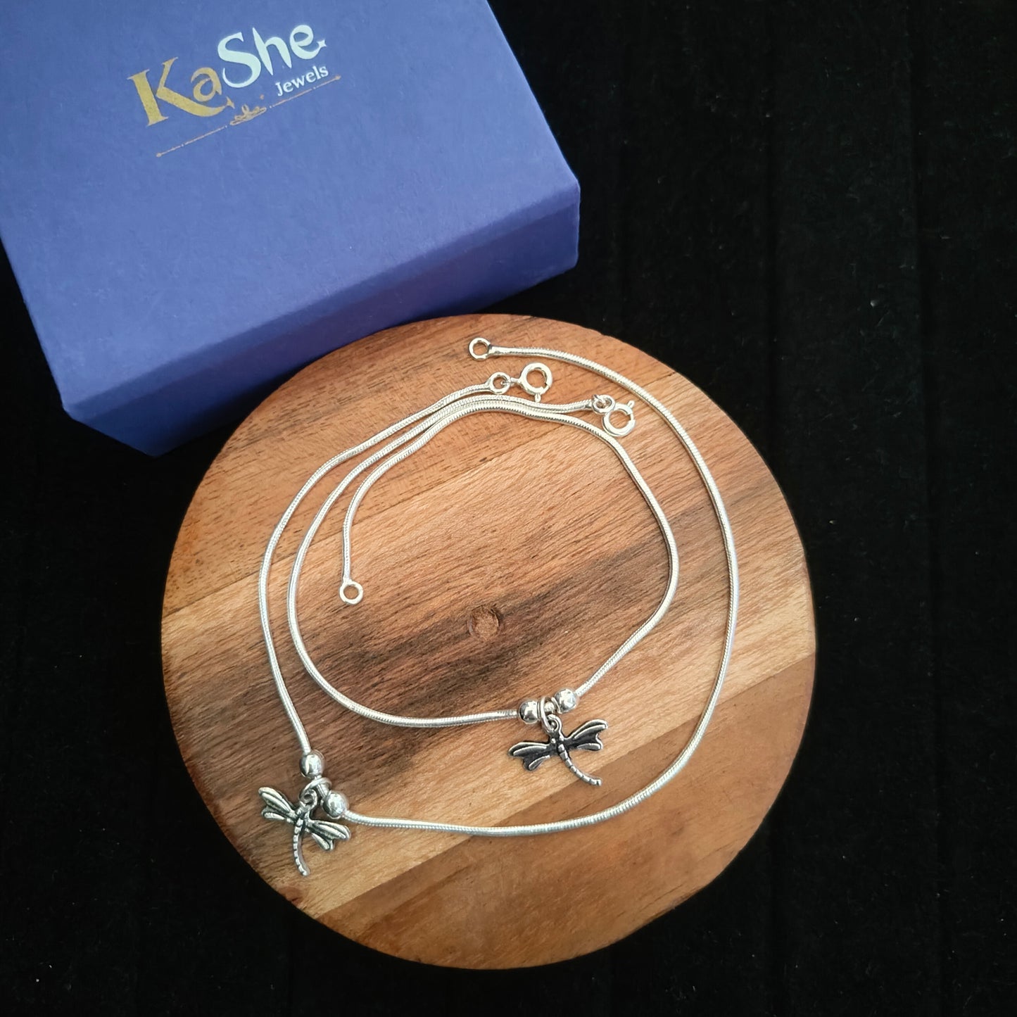 925 Silver Women Anklet With Dragonfly ( Pair)