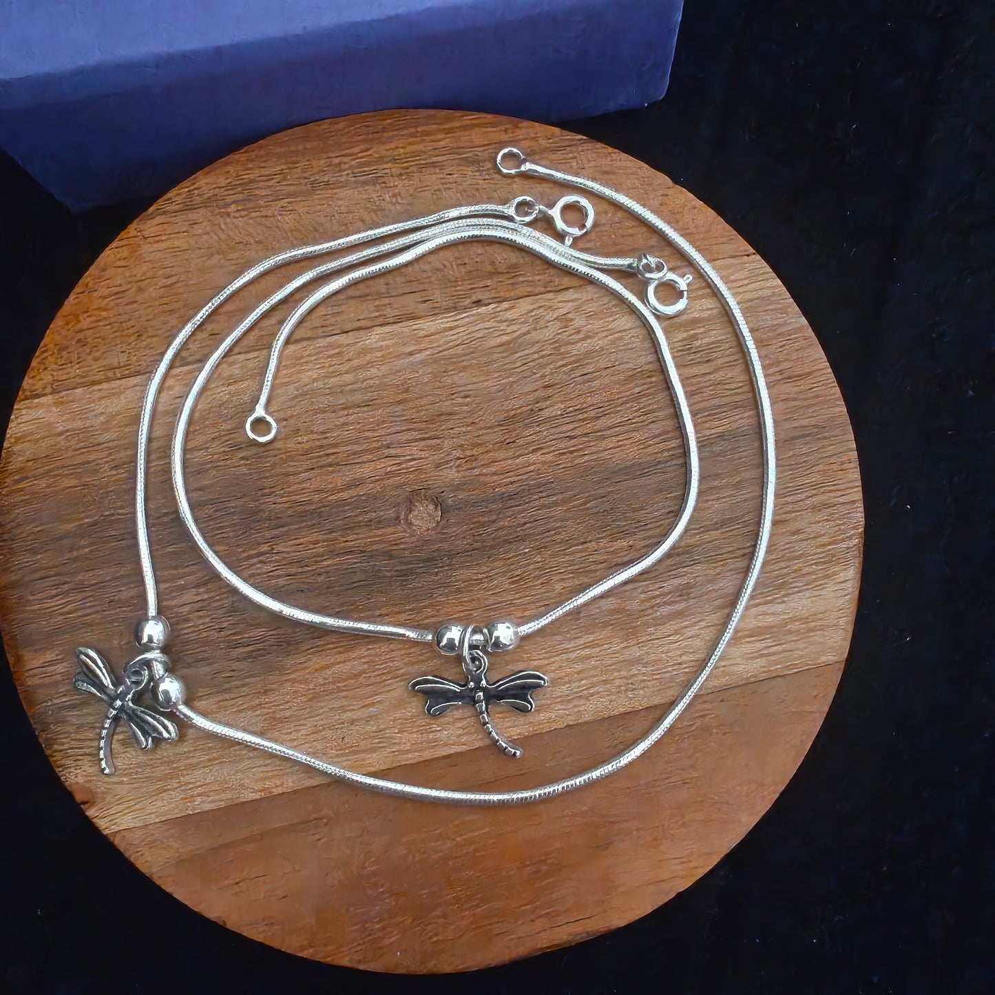 925 Silver Women Anklet With Dragonfly ( Pair)