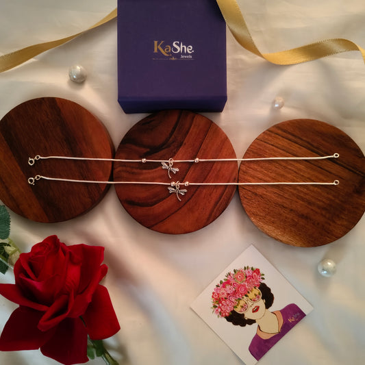 925 Silver Women Anklet With Dragonfly ( Pair)