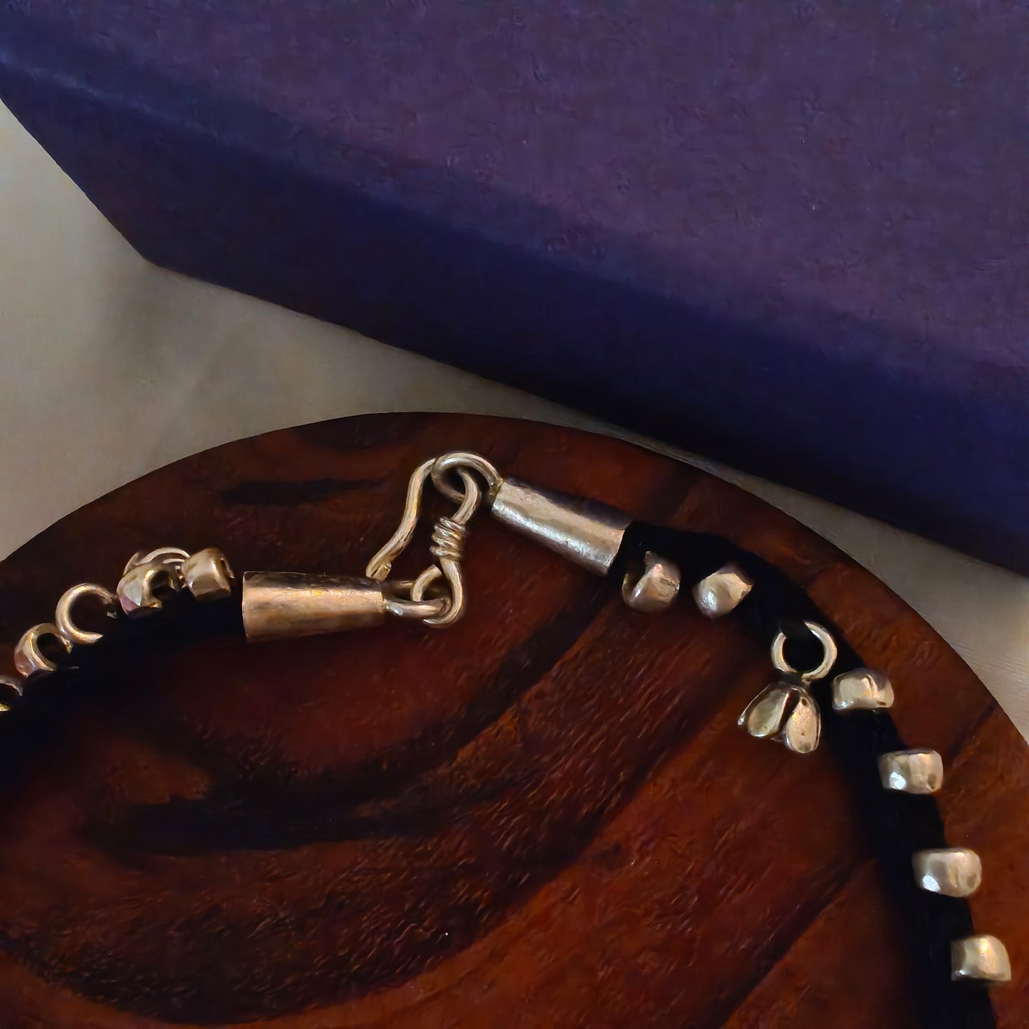 925 Silver Women Girls Black Threaded Anklet With Rose Florals Beads Charms ( Single)