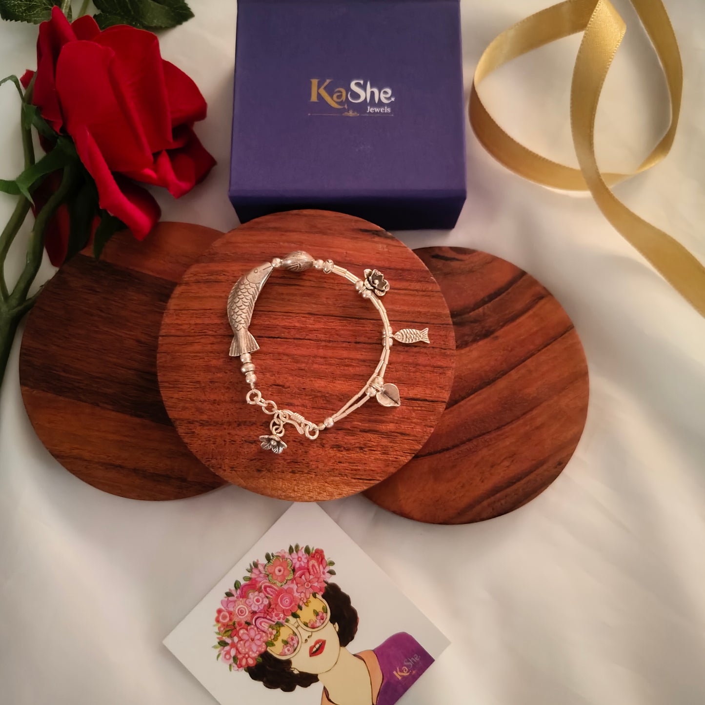 Exquisite Statement Loose Bracelet With Fishes  Flowers Leaves Balls Charms (ii)