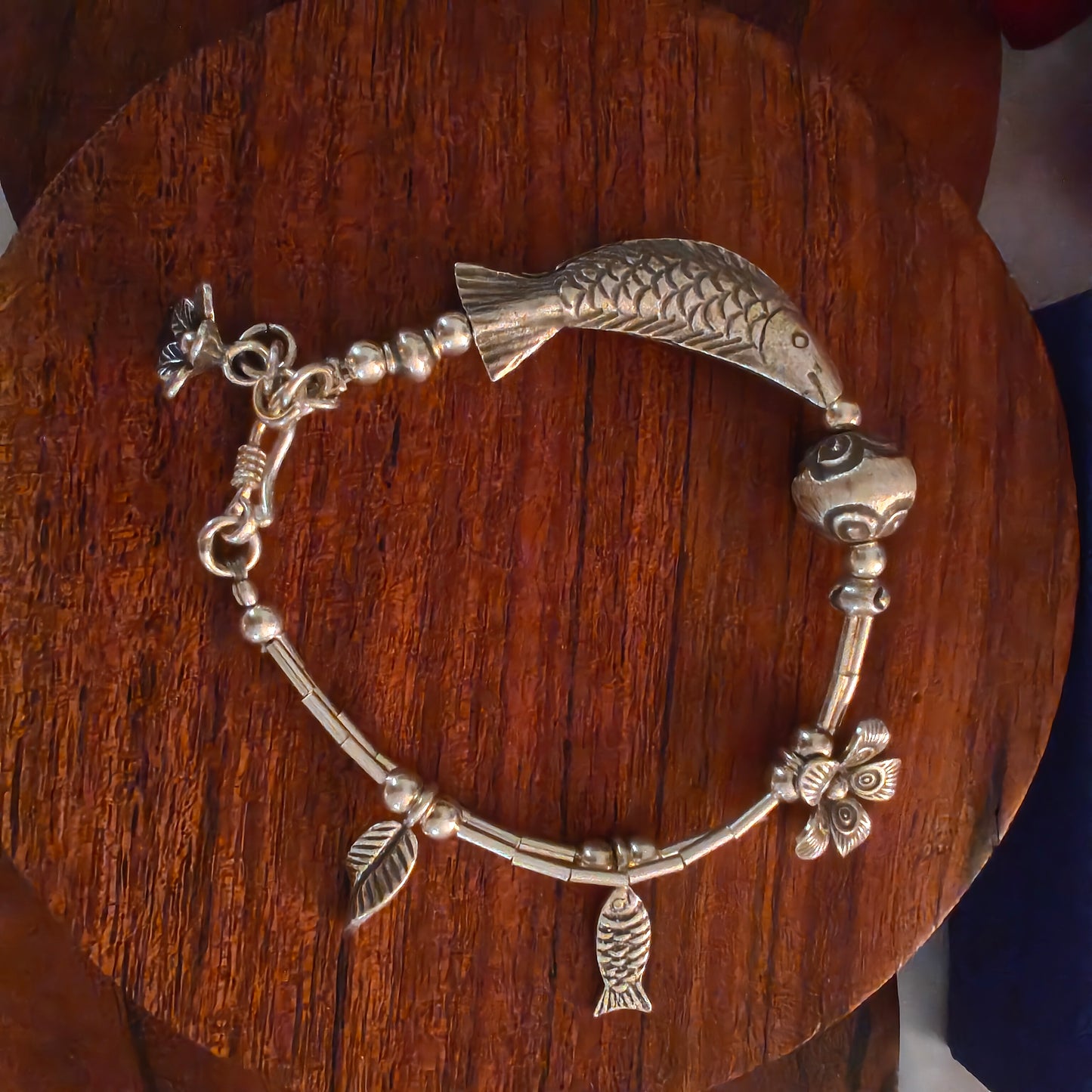 Exquisite Statement Loose Bracelet With Fishes  Flowers Leaves Balls Charms