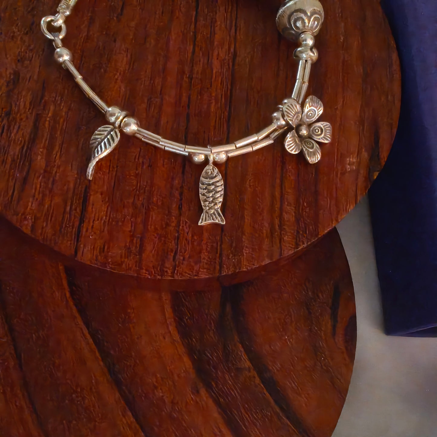 Exquisite Statement Loose Bracelet With Fishes  Flowers Leaves Balls Charms