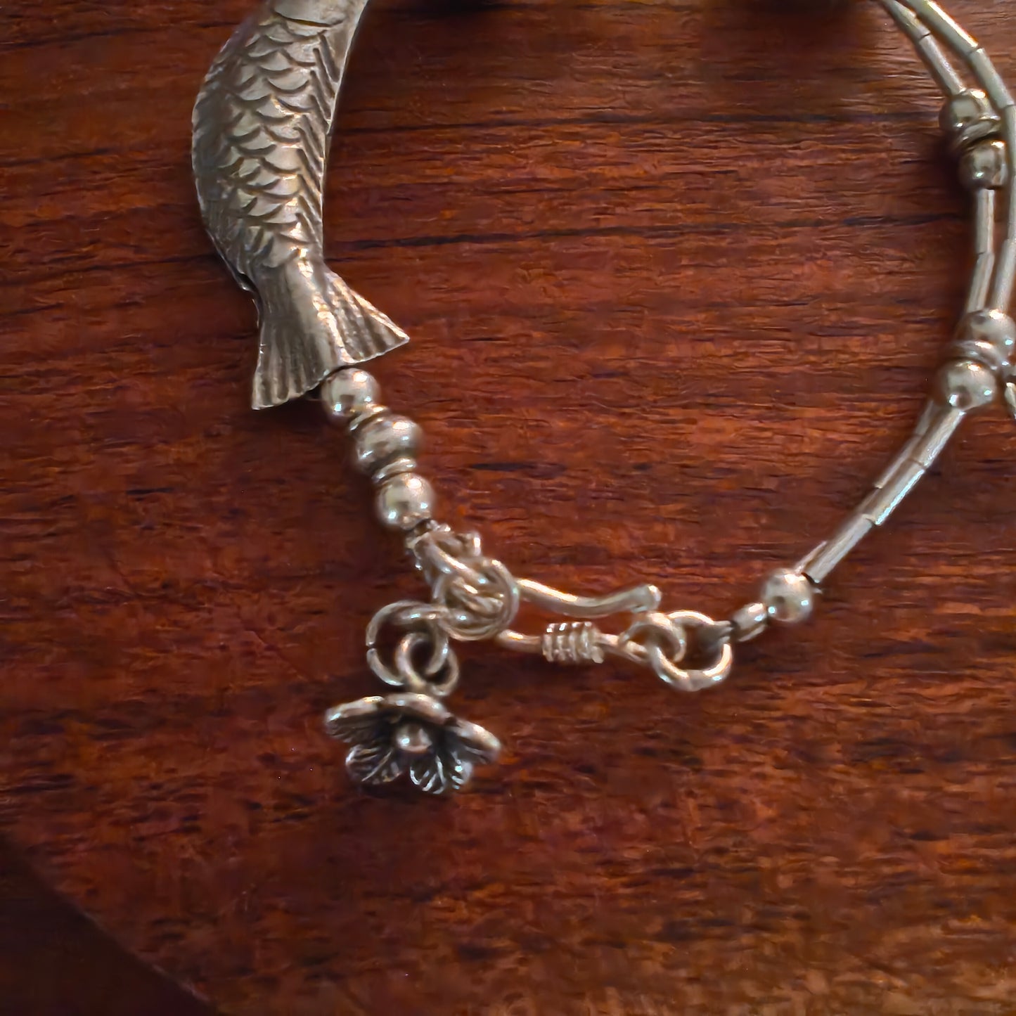 Exquisite Statement Loose Bracelet With Fishes  Flowers Leaves Balls Charms