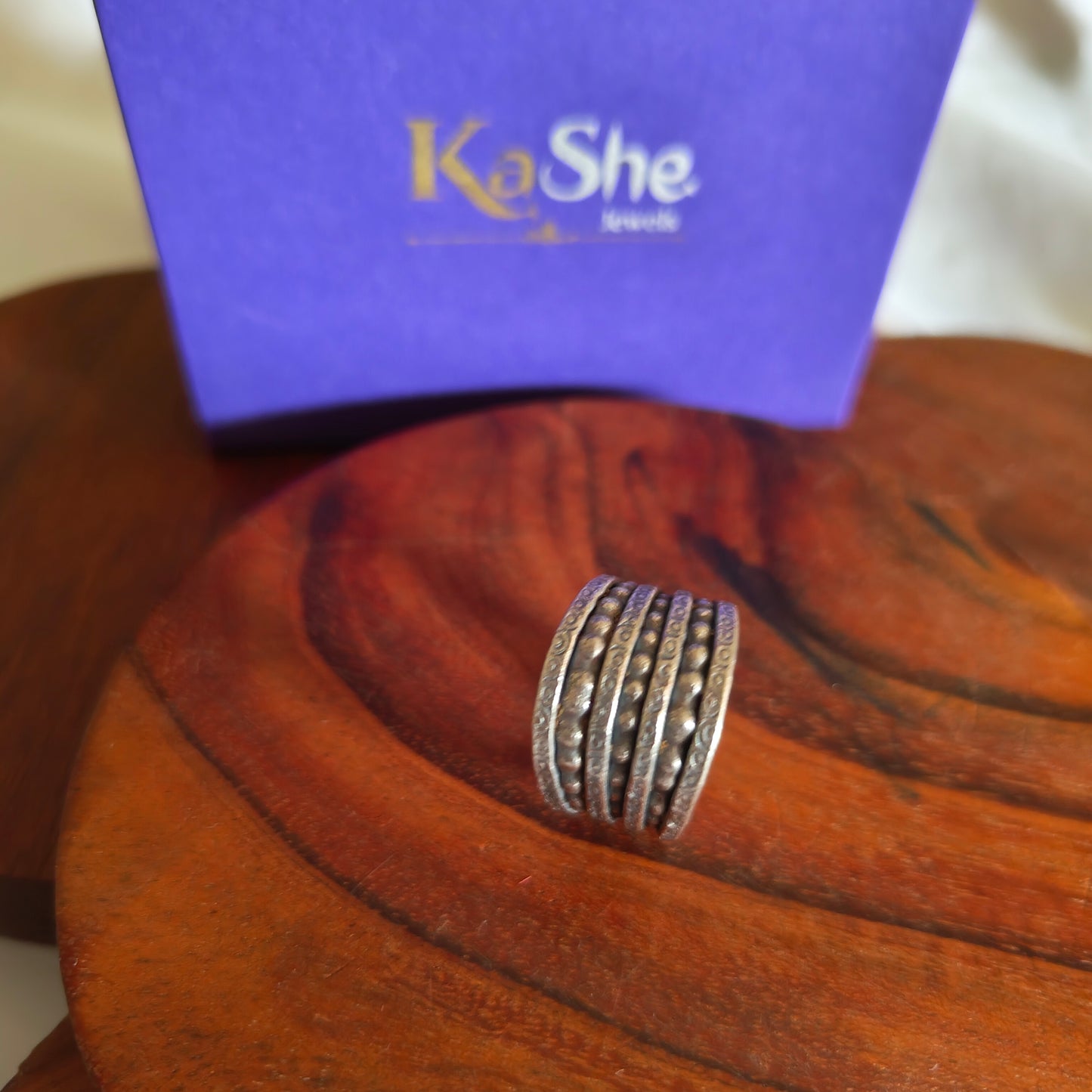 Boho Four Lines Textured And Dotted Sterling Silver Ring