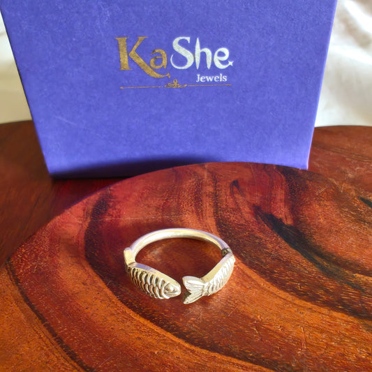 Boho Vintage Sleek Double Fish Sterling Silver Ring