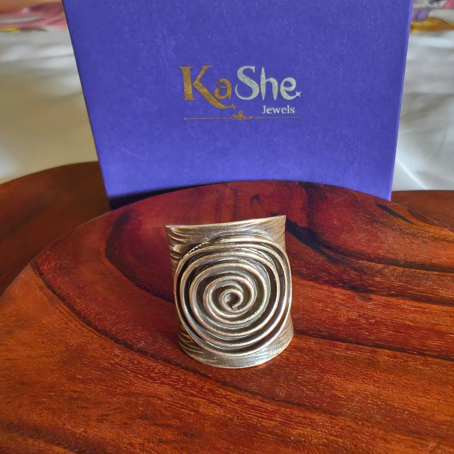 Boho Adjustable Sterling Silver Textured With Spiral Ring Long