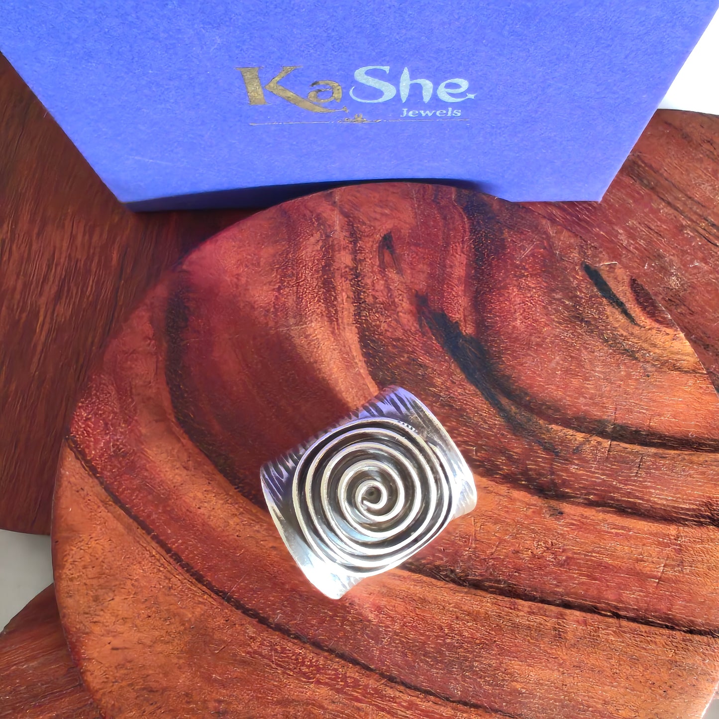 Boho Adjustable Sterling Silver Textured With Spiral Ring Long