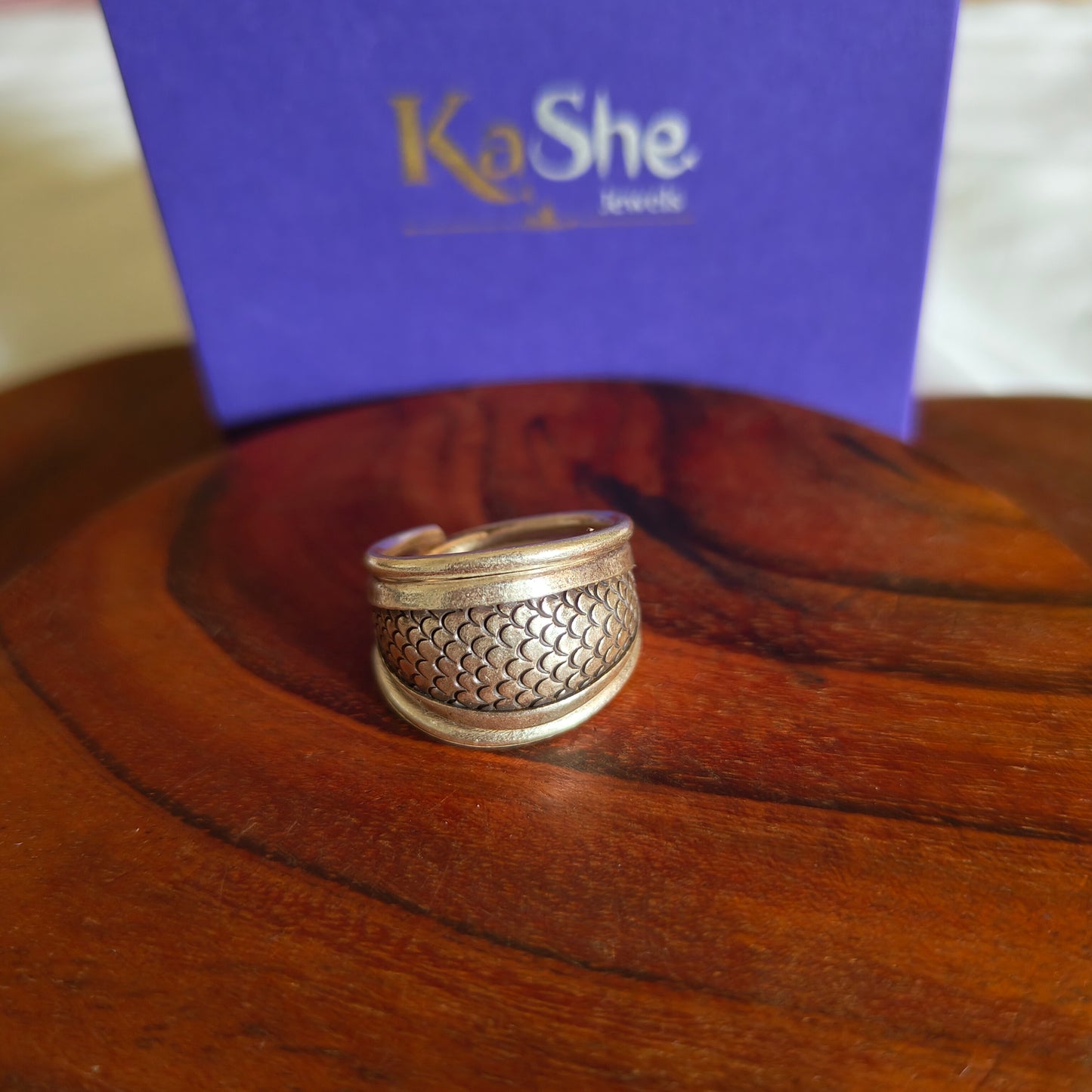 Boho Adjustable Sterling Silver Textured With Scale Ring