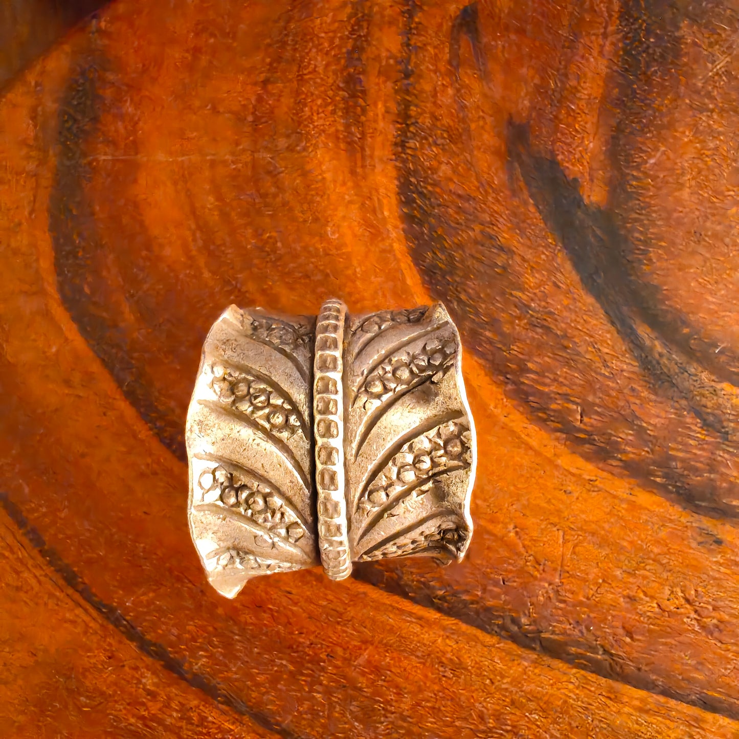 Boho Antique Leaf Sterling Silver Ring With Texture