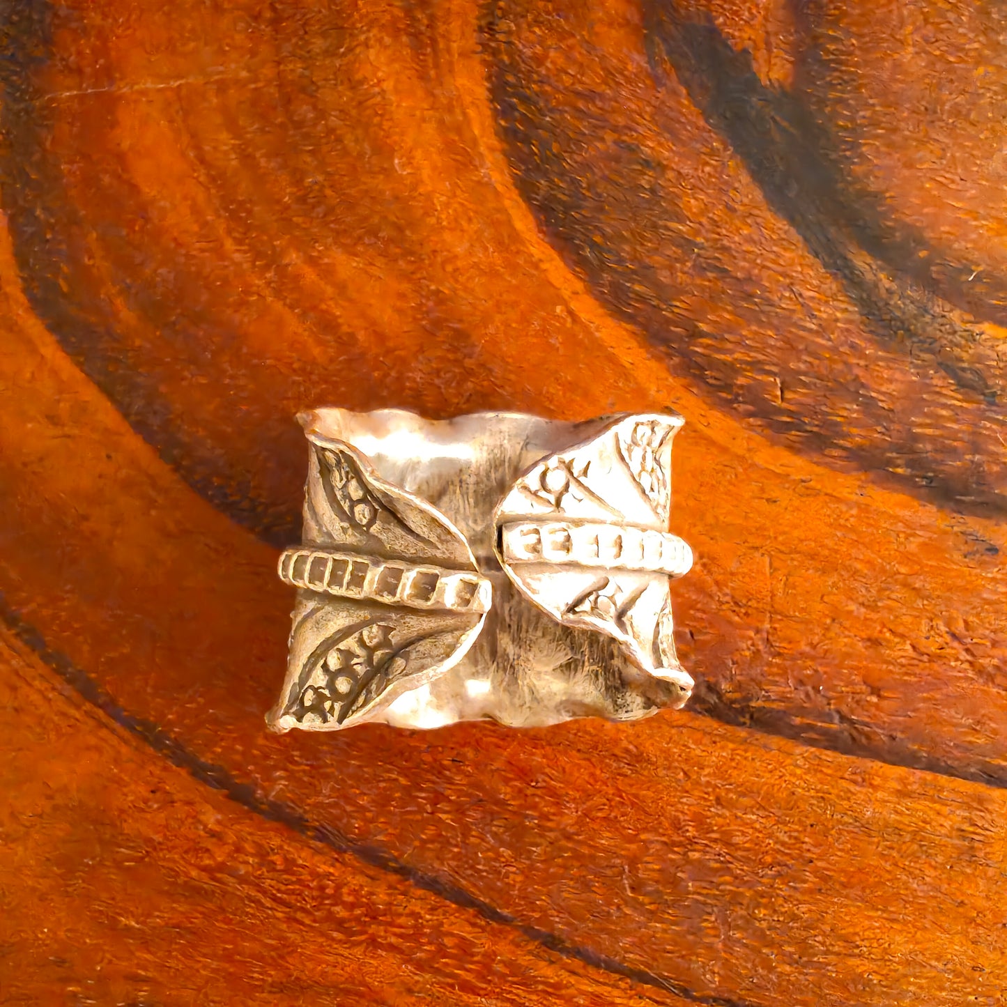 Boho Antique Leaf Sterling Silver Ring With Texture
