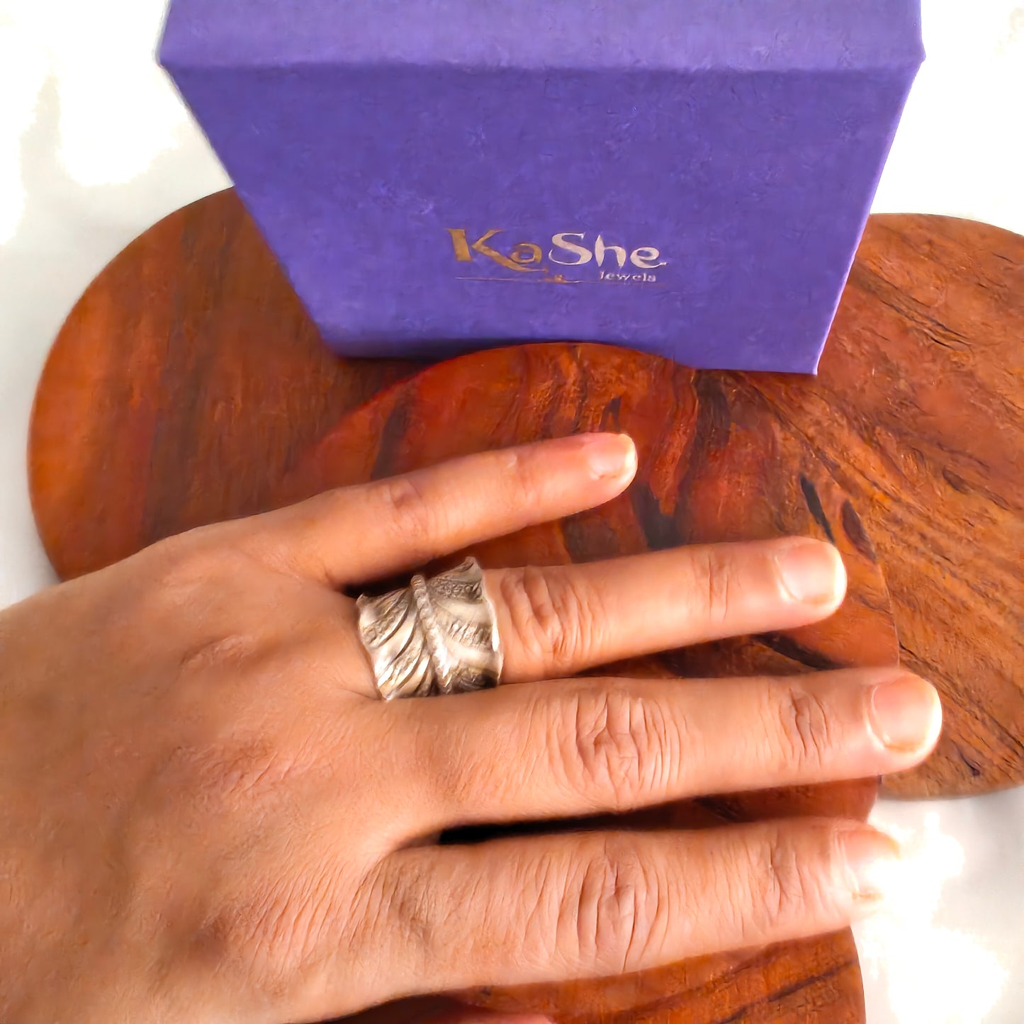 Boho Antique Leaf Sterling Silver Ring With Texture