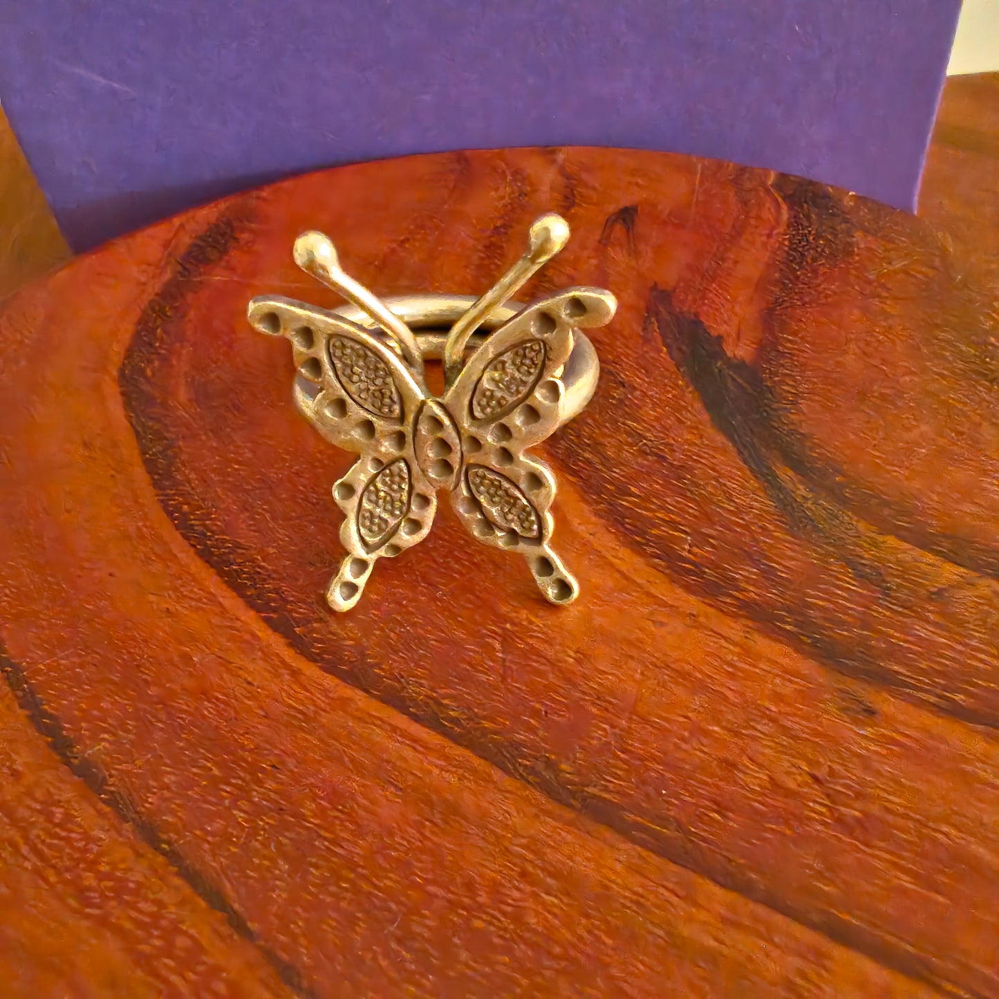 Adjustable Sterling Silver Textured With Butterfly Ring