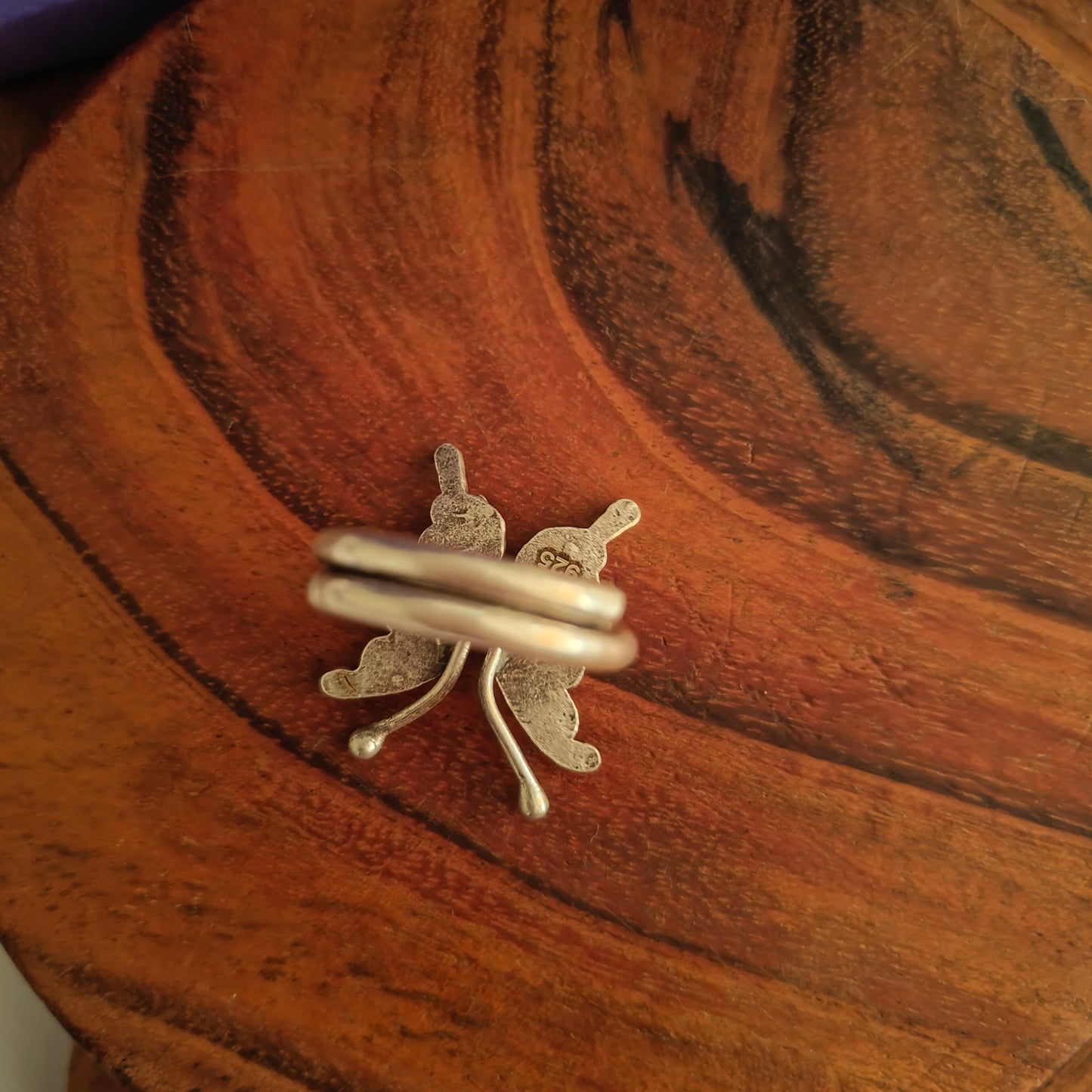 Adjustable Sterling Silver Textured With Butterfly Ring