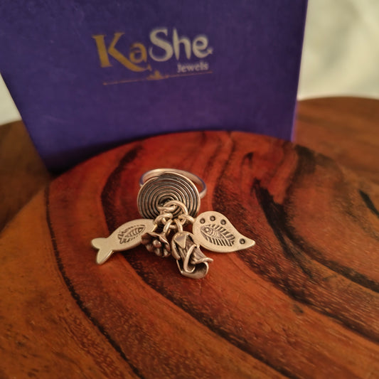 Statement Boho Circle of Life Ring With Charms Fish Flowers And  Leaves