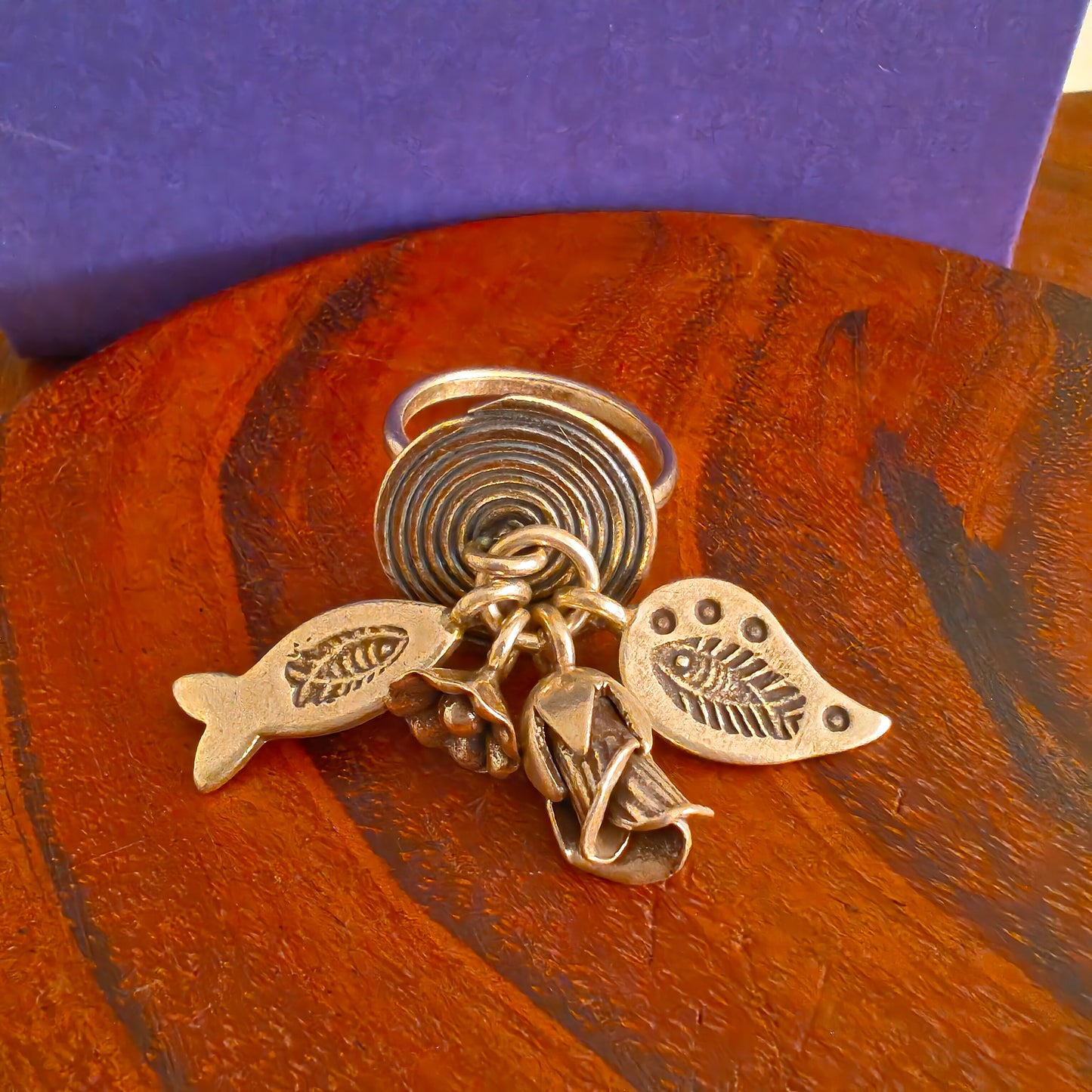 Statement Boho Circle of Life Ring With Charms Fish Flowers And  Leaves