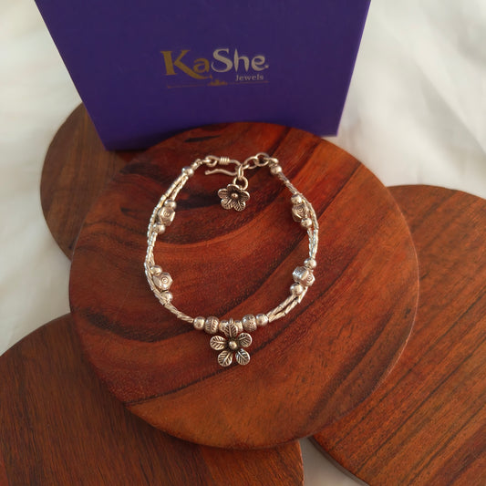 Exquisite Statement Loose Bracelet With Flowers Ball Charms Two Layer