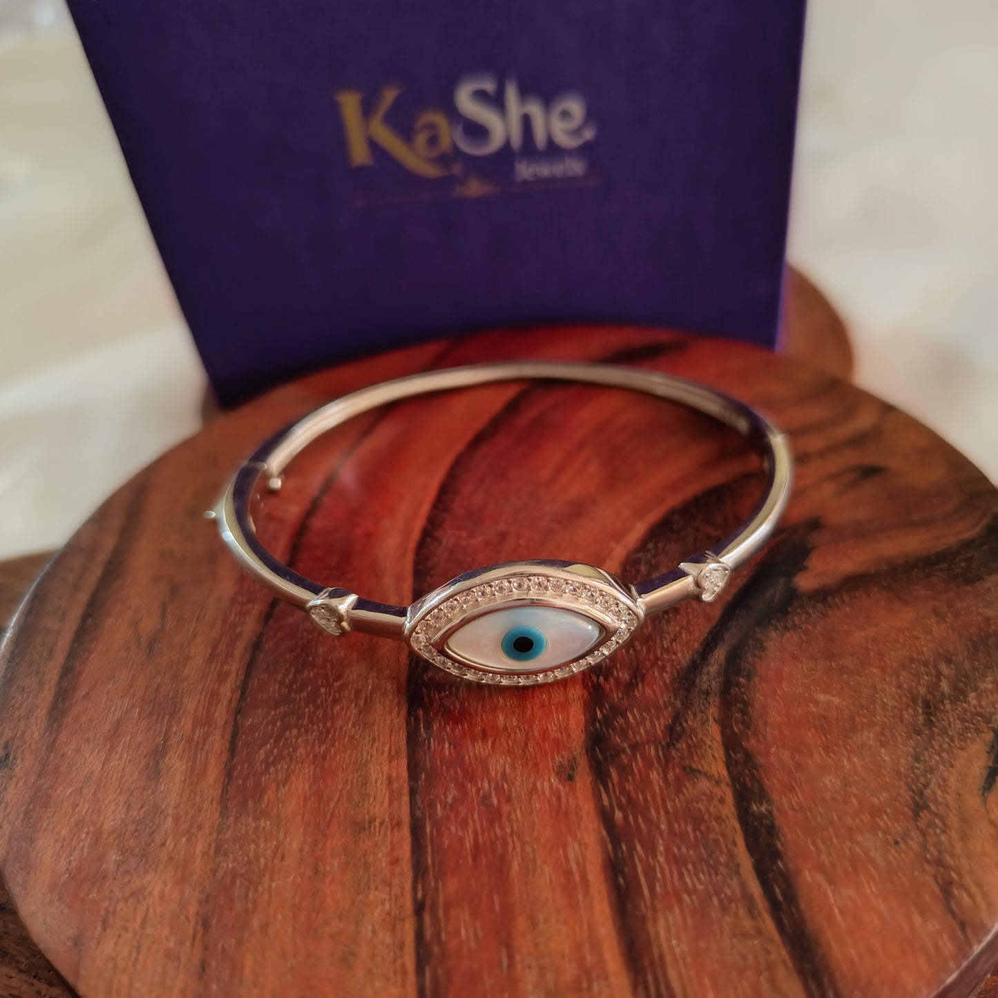 Silver Bracelets Openable Flexi Kada CZ Stones Heart Motif