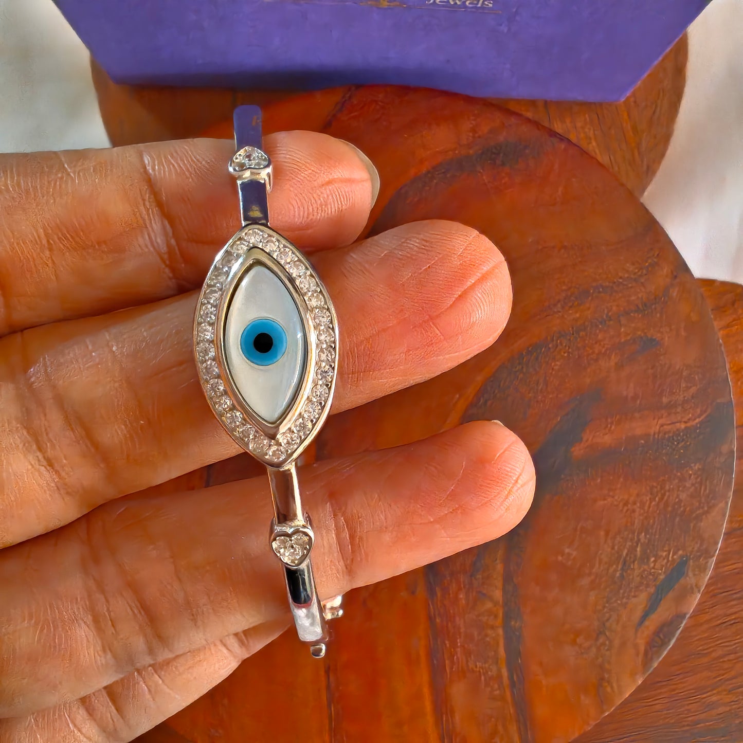 Silver Bracelets Openable Flexi Kada CZ Stones Heart Motif