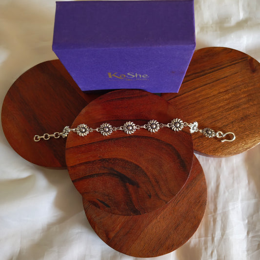 Exquisite 925 Silver Evergreen Sunflower Loose Bracelet