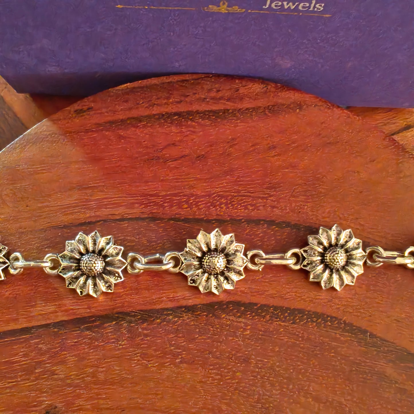 Exquisite 925 Silver Evergreen Sunflower Loose Bracelet