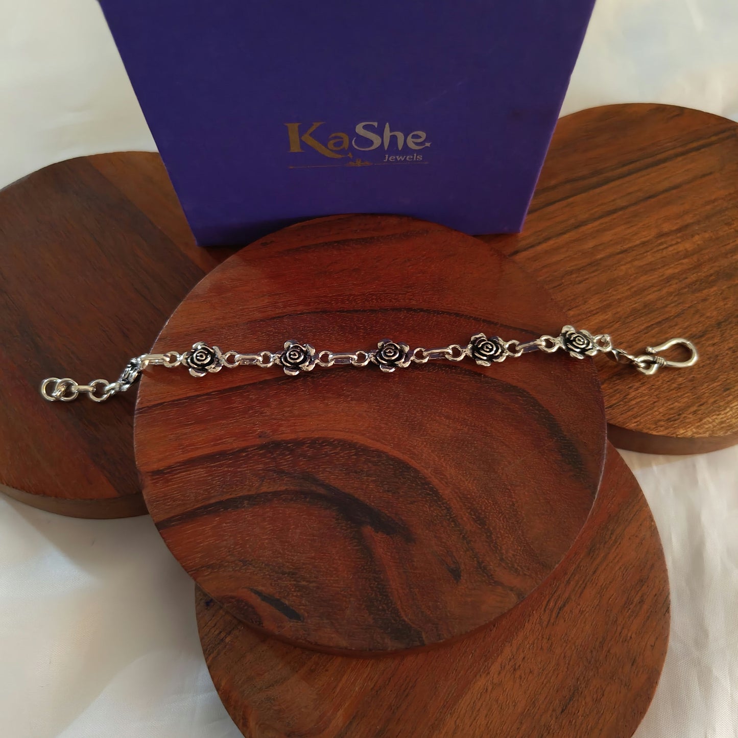 Exquisite 925 Silver Evergreen Rose Loose Bracelet