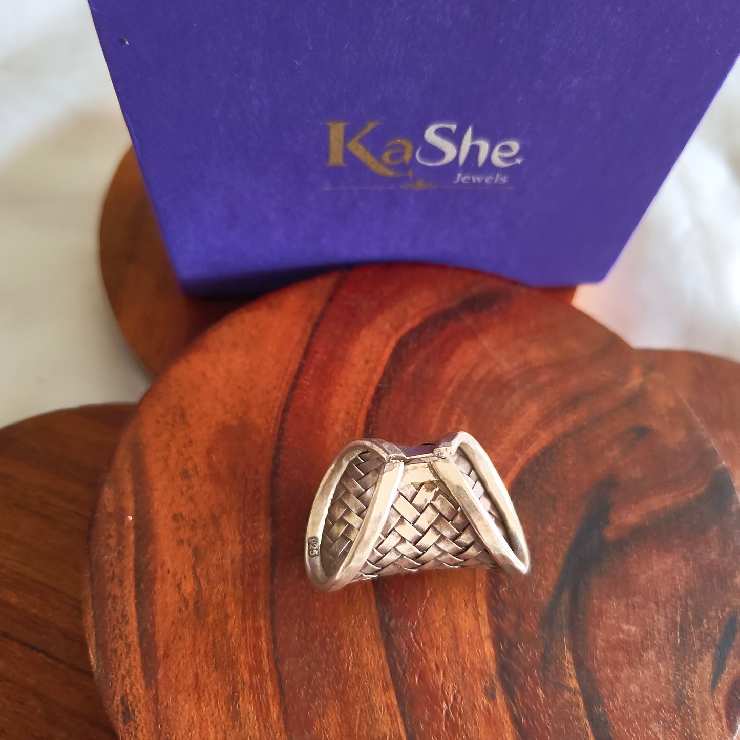 Boho Braided Adjustable Sterling Silver Ring Long (ii)
