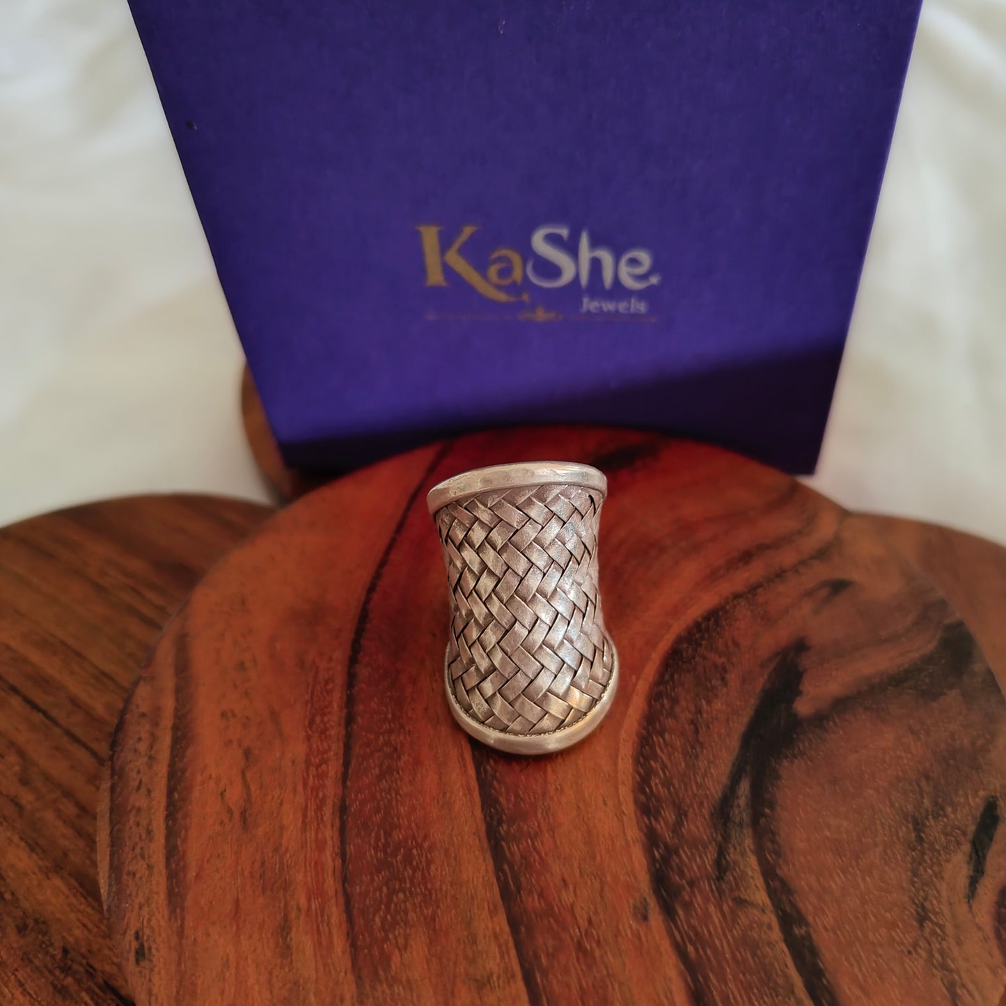 Boho Braided Adjustable Sterling Silver Ring Long (ii)