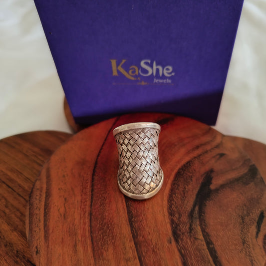 Boho Braided Adjustable Sterling Silver Ring Long (ii)