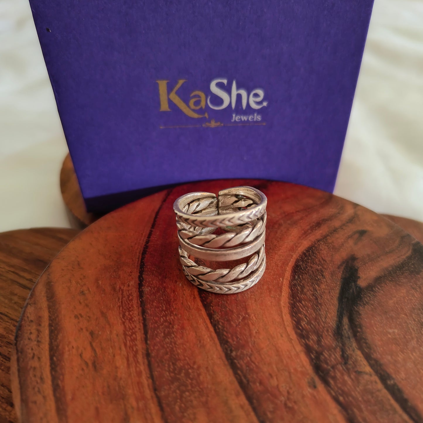 Boho Sterling Silver Textured Ring With Thin Bands