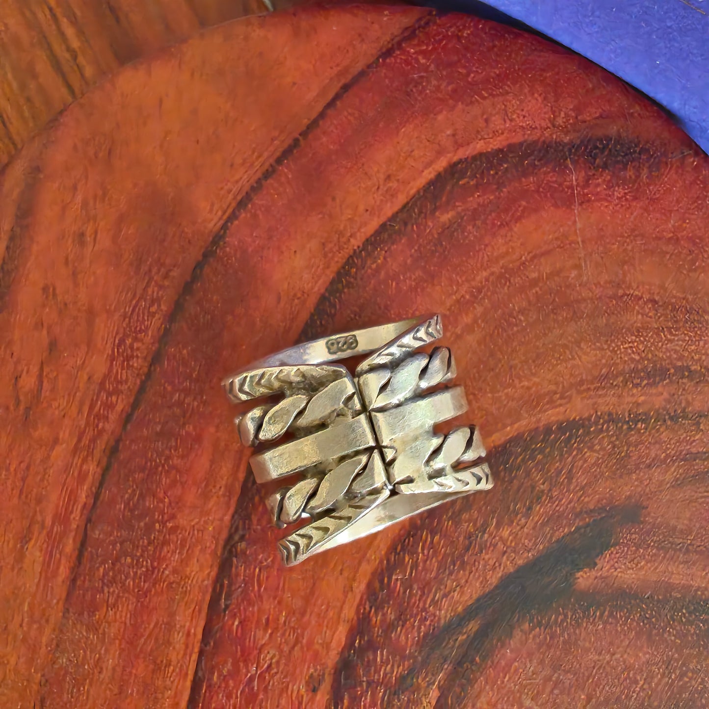 Boho Sterling Silver Textured Ring With Thin Bands