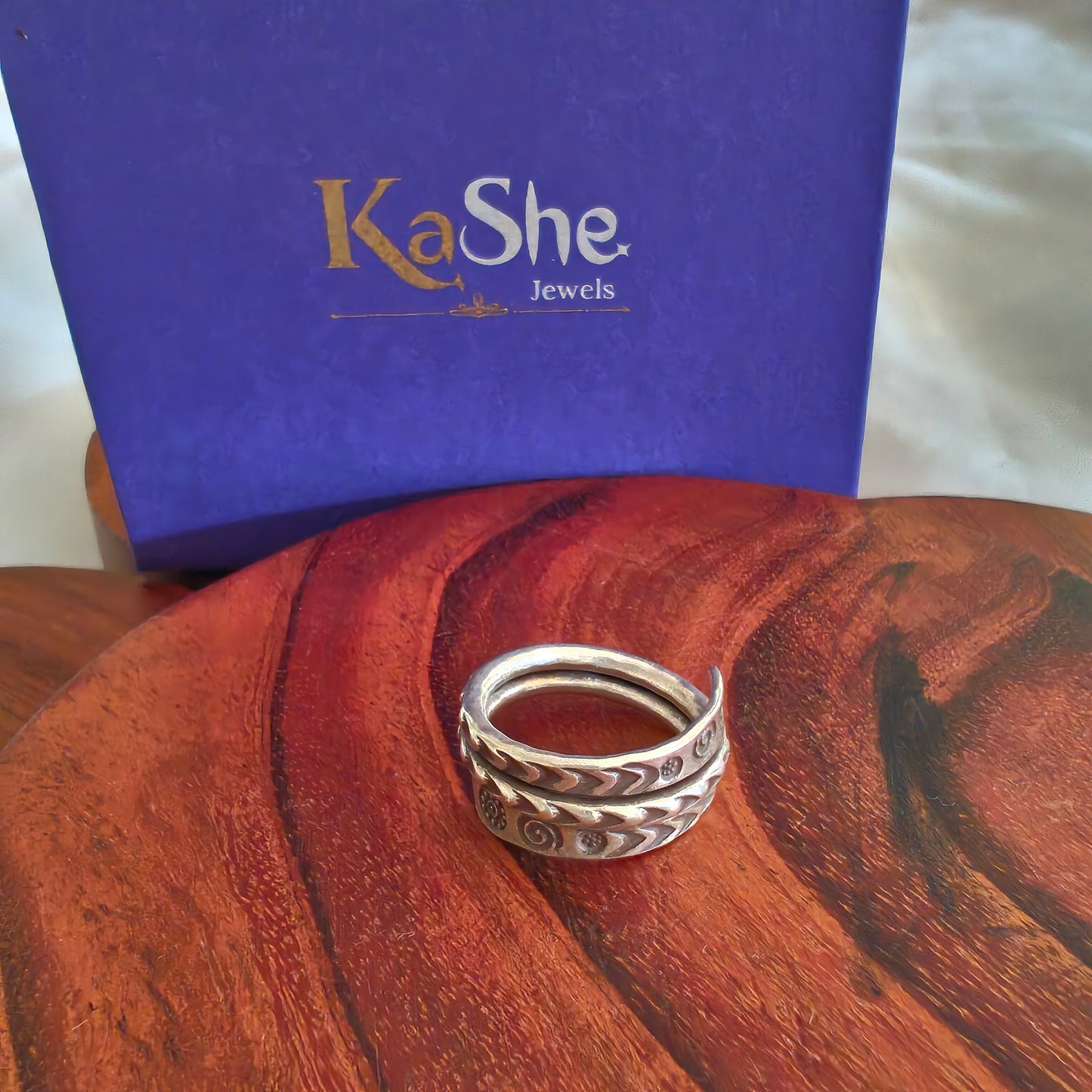 Boho Sterling Silver Adjustable Textured Spiral Ring