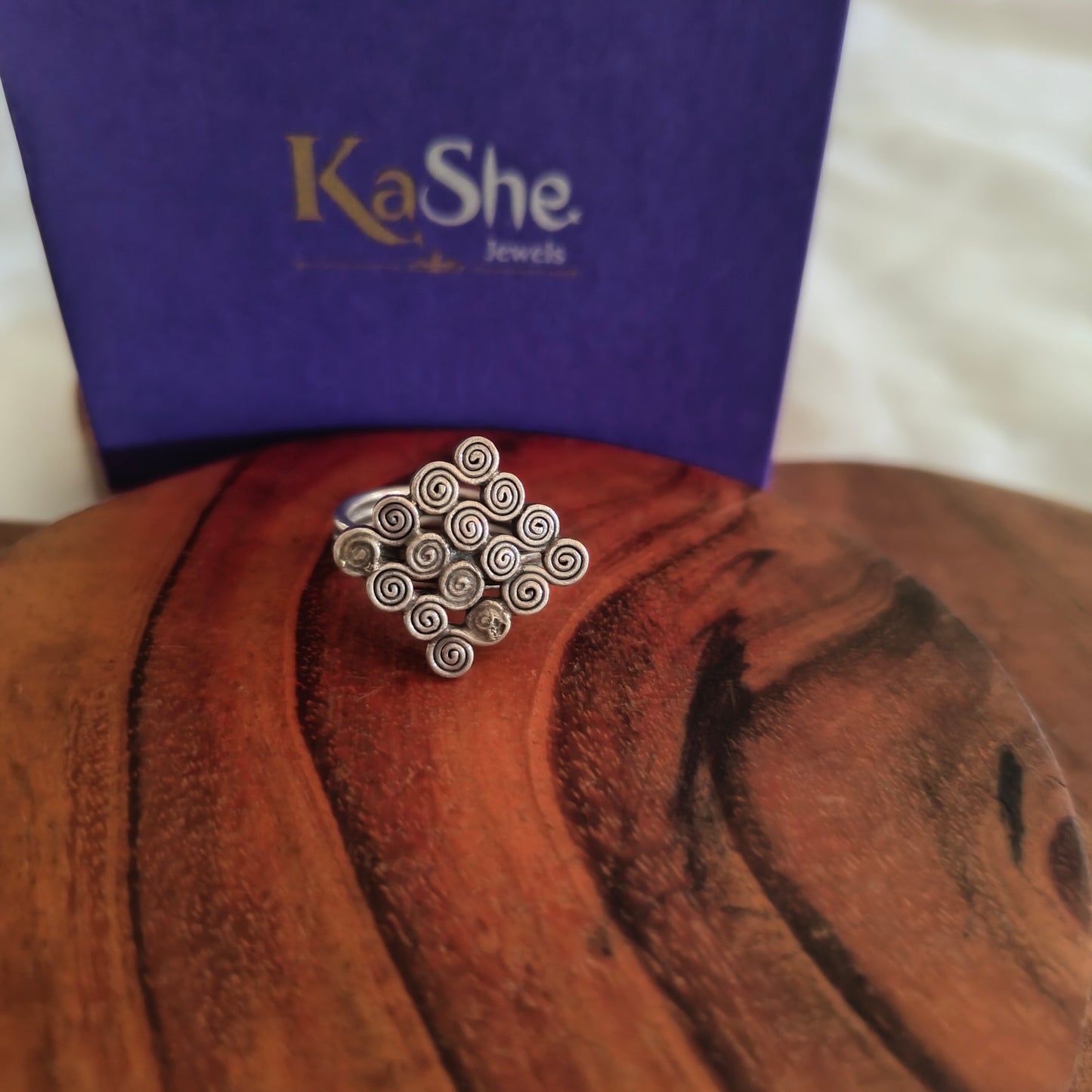 Spiral 925 Silver Adjustable Square Ring