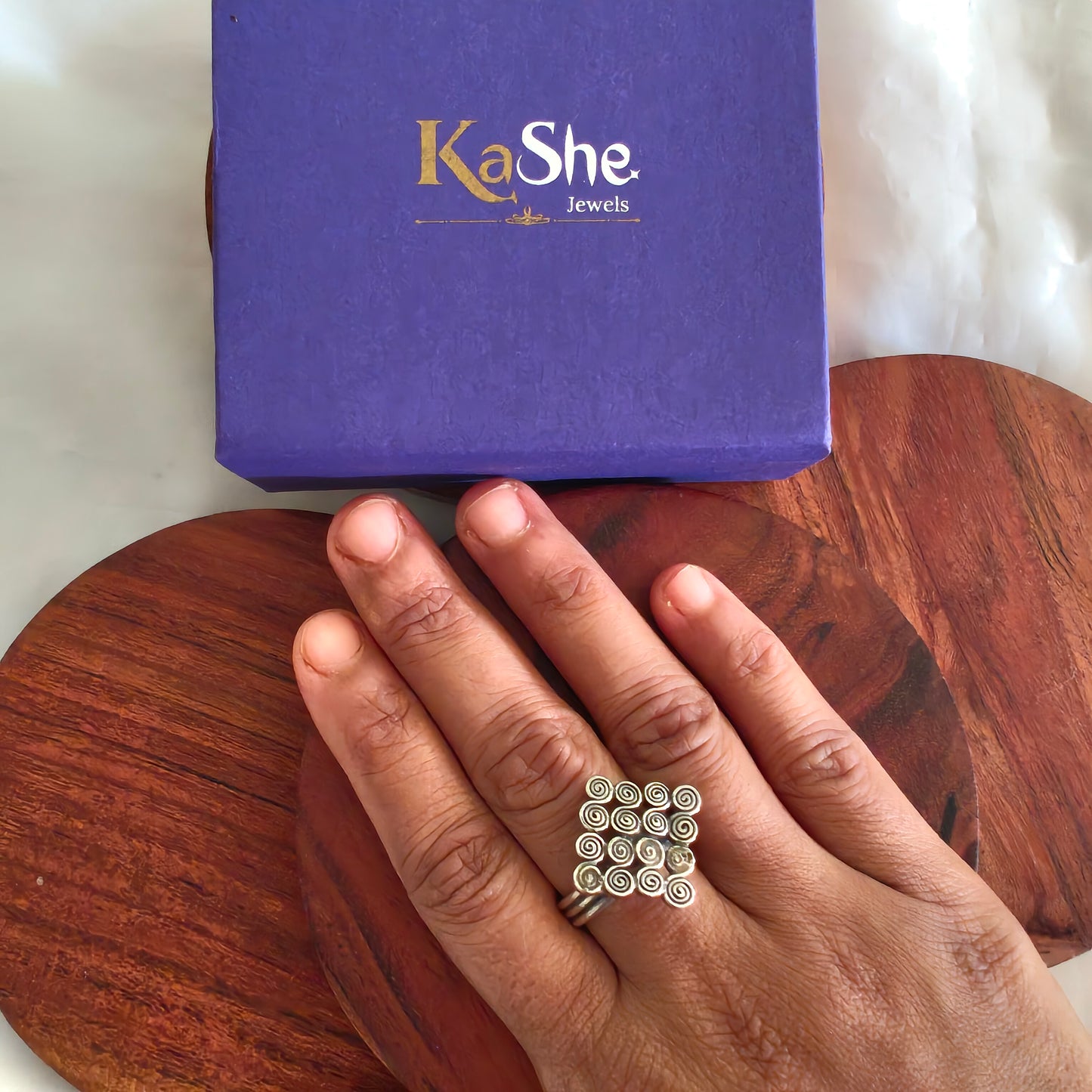 Spiral 925 Silver Adjustable Square Ring