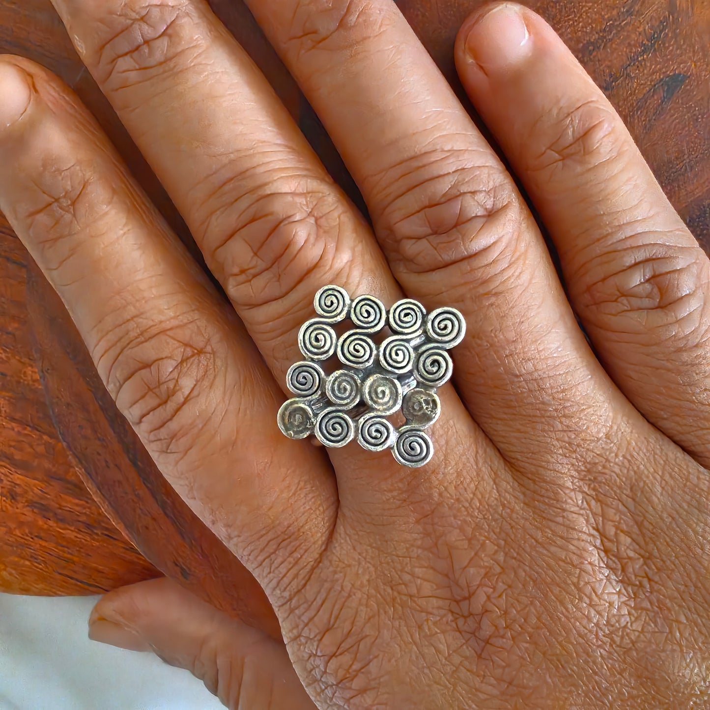 Spiral 925 Silver Adjustable Square Ring